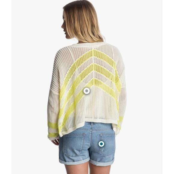 Roxy Juniors Rocky Point Stripe Crew Neck Open Knit Sunshine Layering Sweater XL - Picture 2 of 15